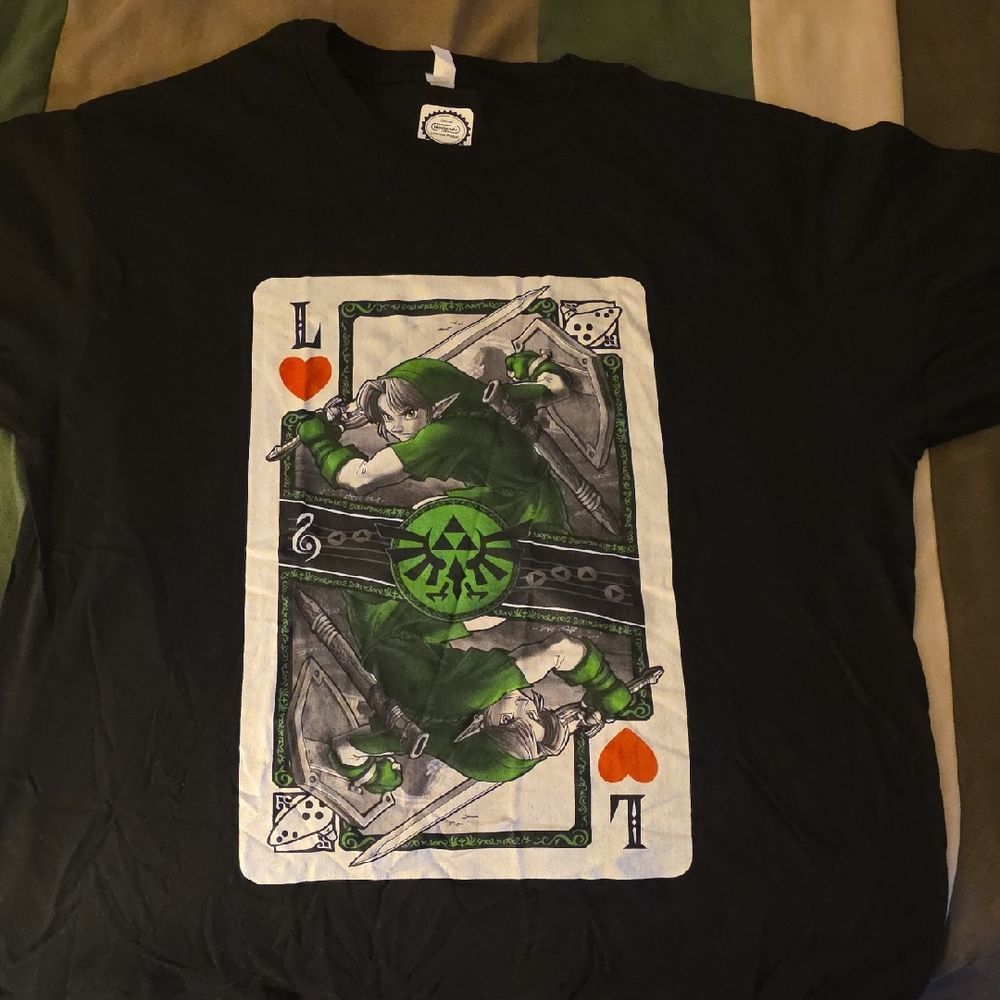 Black Graphic T-Shirt with Green Design (LOZ: Ocarina Of Time)
